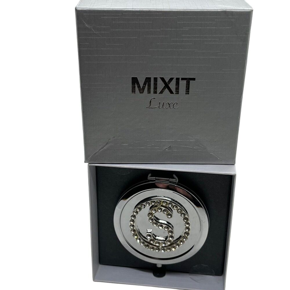 Mixit Compact Mirror Letter Rhinestone S Silver Tone Pave Initial New in Box